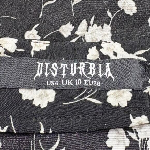 Disturbia UK 10 US 6 Shirt Dress Demeter Dark Floral Print V-Neck Midi Length - Picture 4 of 13